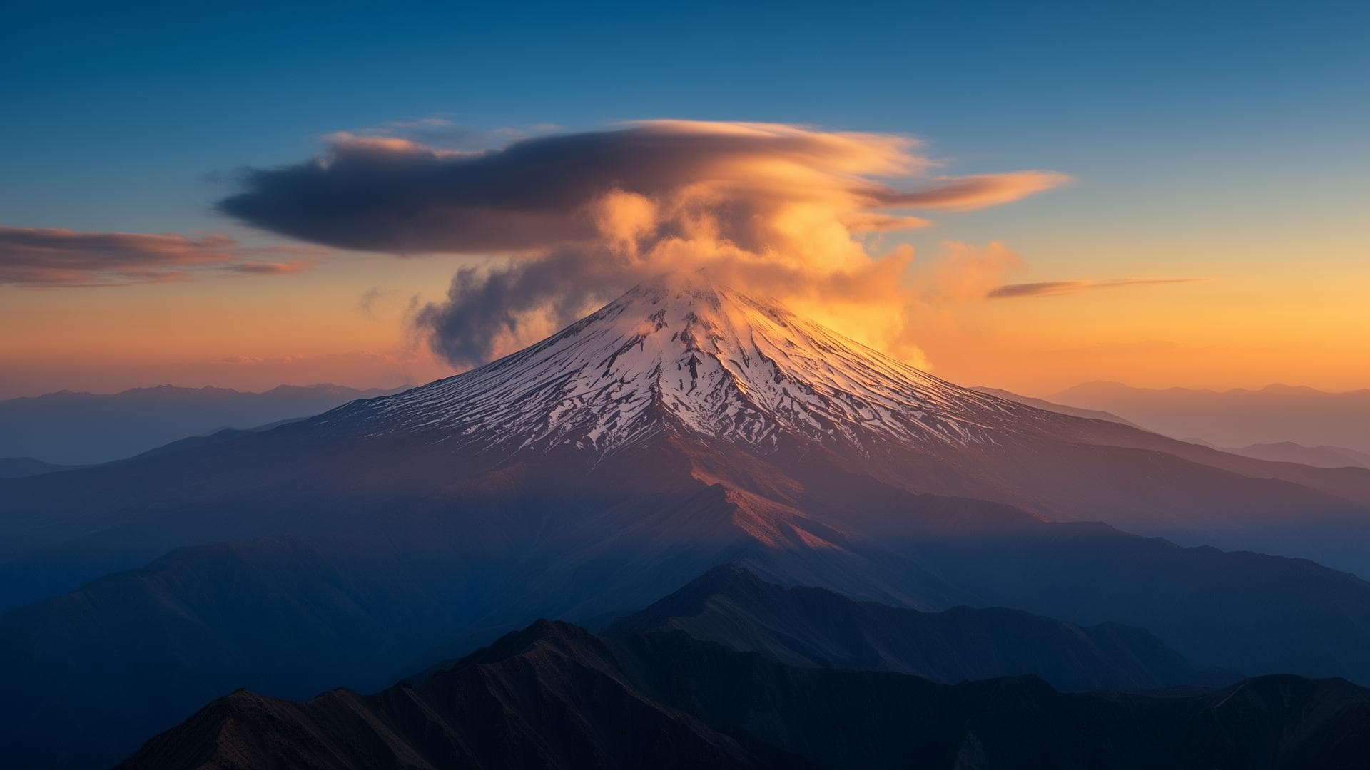 کوه دماوند در طلوع آفتاب